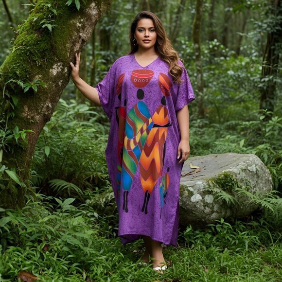Gypsie Blu Purple Lady Tribal Printed Caftan Dress Party Wear Maxi Dresses - Picture 1 of 8